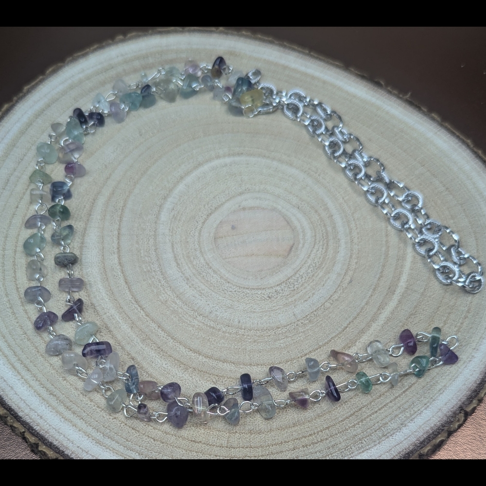 Belly Chain • Fluorite Chip Silver Waist Chain  • 27.5 + 10 Inch Extender - Picture 3 of 5